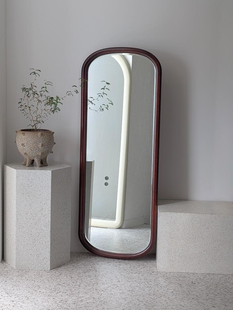 ビンテージ ラウンド ウッドフレーム ウォールミラー 壁掛鏡 北欧 美品 大きめ