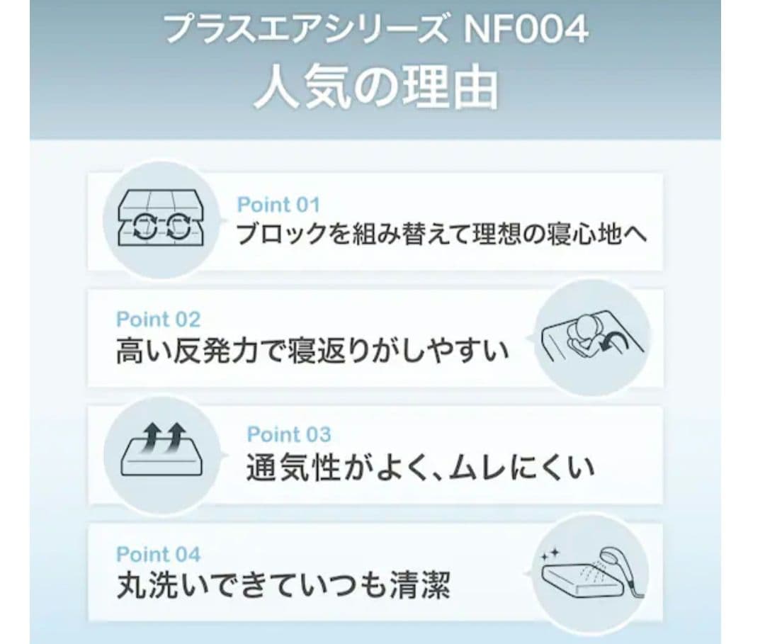 通気性の良い高反発ダブルマットレス(Nスリープ プラスエア NF004)