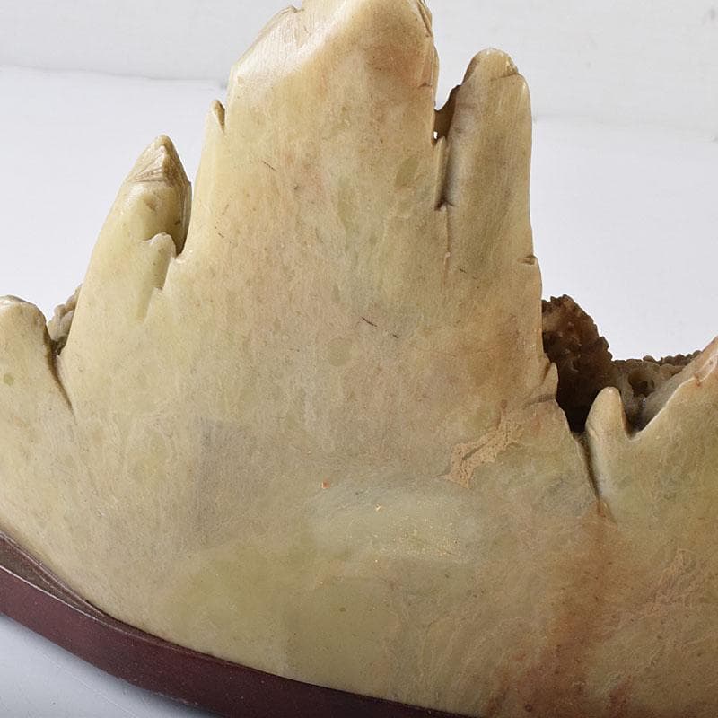 中国　玉石蝋石青田石　楼閣山水雕　床飾　置物　V　7609