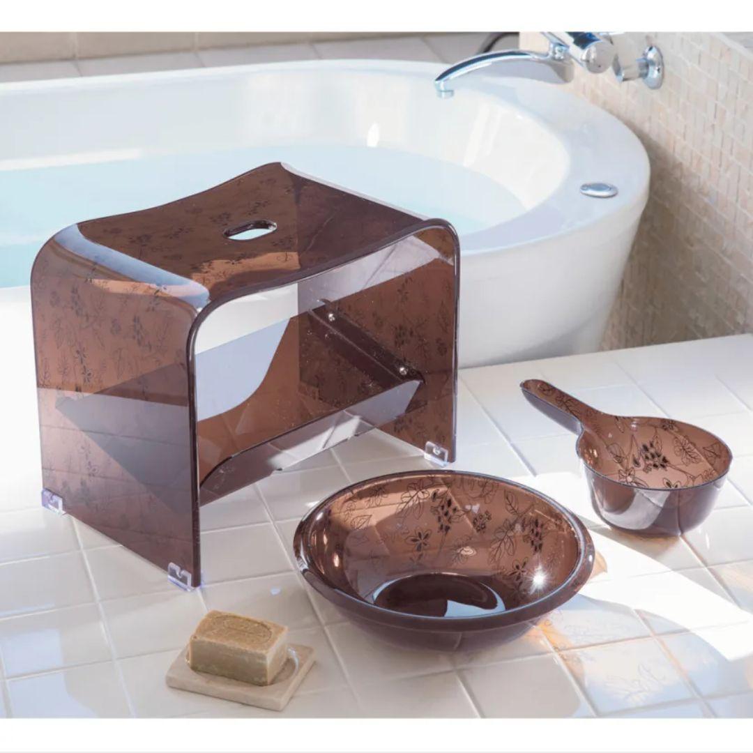 新品　アクリル　バスチェア　3点セット　クリアブラウン