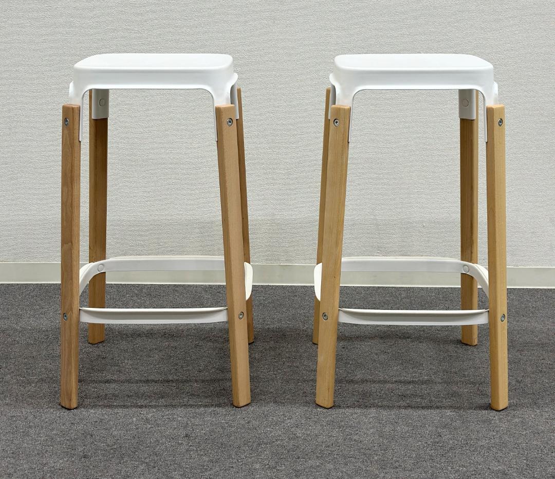 ■マジス■スティールウッドスツール　2脚セット　高さ68cm　カウンターチェア