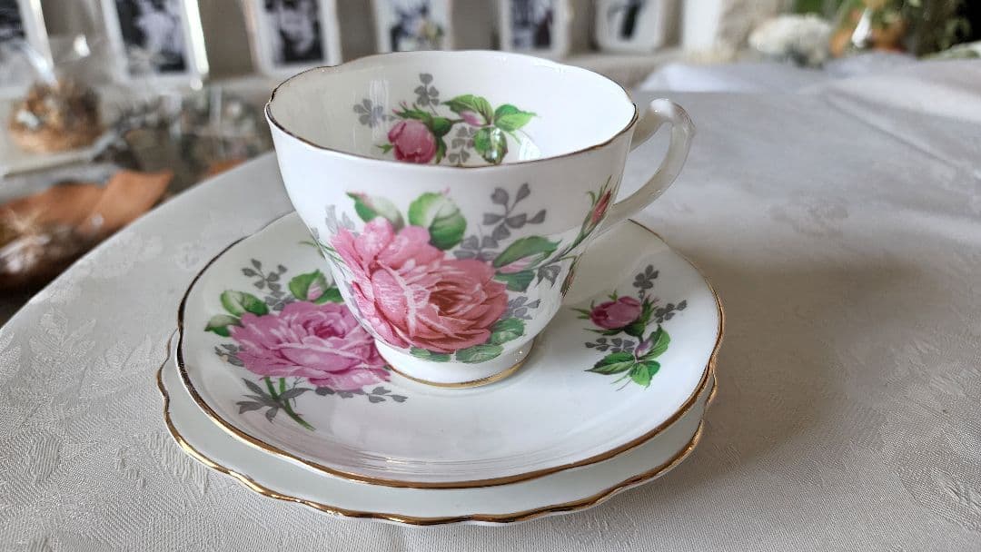 アダレイ ③ ピンク ローズ トリオ カップ プレート アンティーク