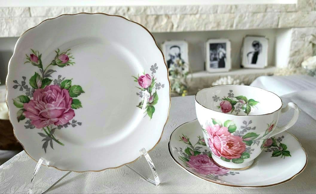 アダレイ ③ ピンク ローズ トリオ カップ プレート アンティーク