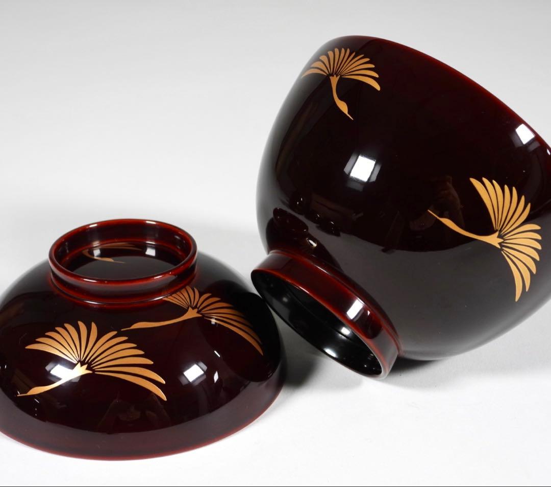 【らいおん】塗師 哲舟 蒔絵師 光峯 輪島屋本店造 輪島塗吸物椀 五客共箱