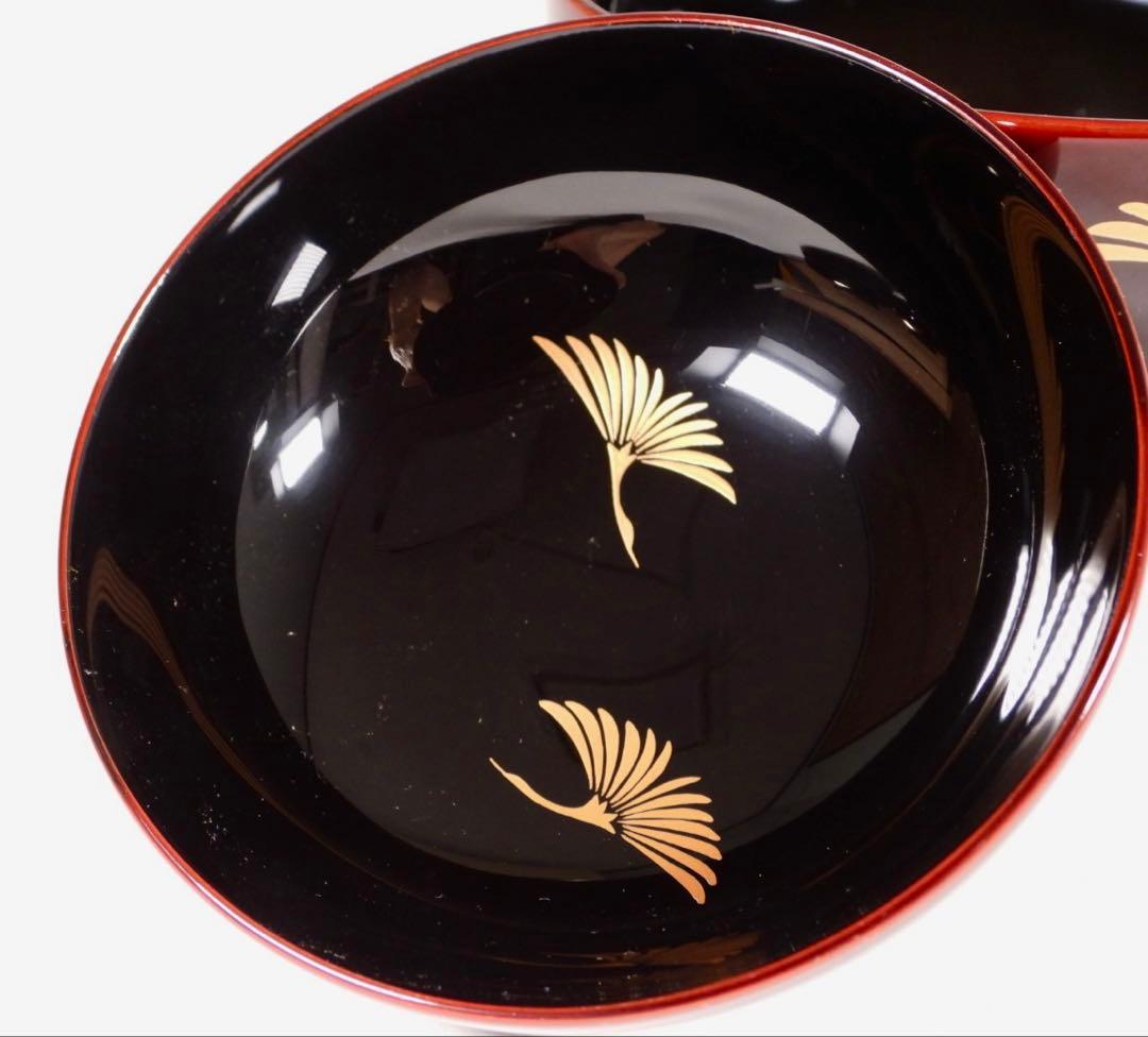 【らいおん】塗師 哲舟 蒔絵師 光峯 輪島屋本店造 輪島塗吸物椀 五客共箱