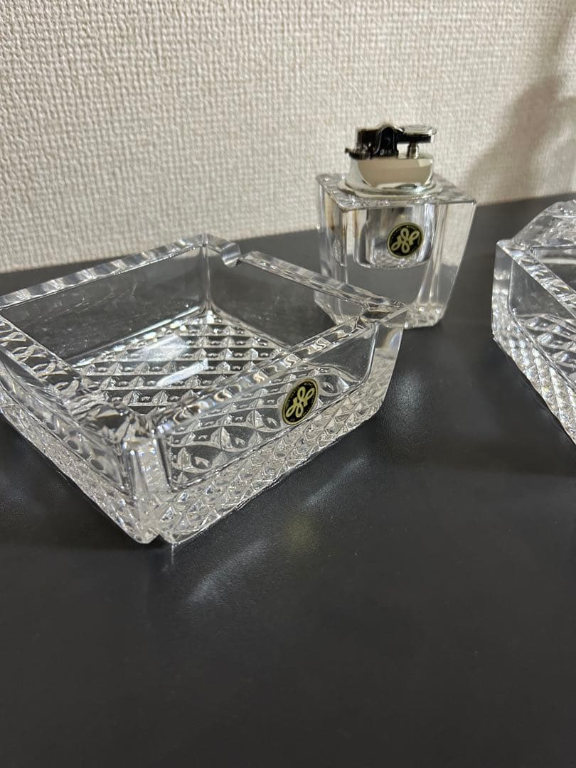 アンティーク　ガラス製　灰皿、シガーケース、ライターセット
