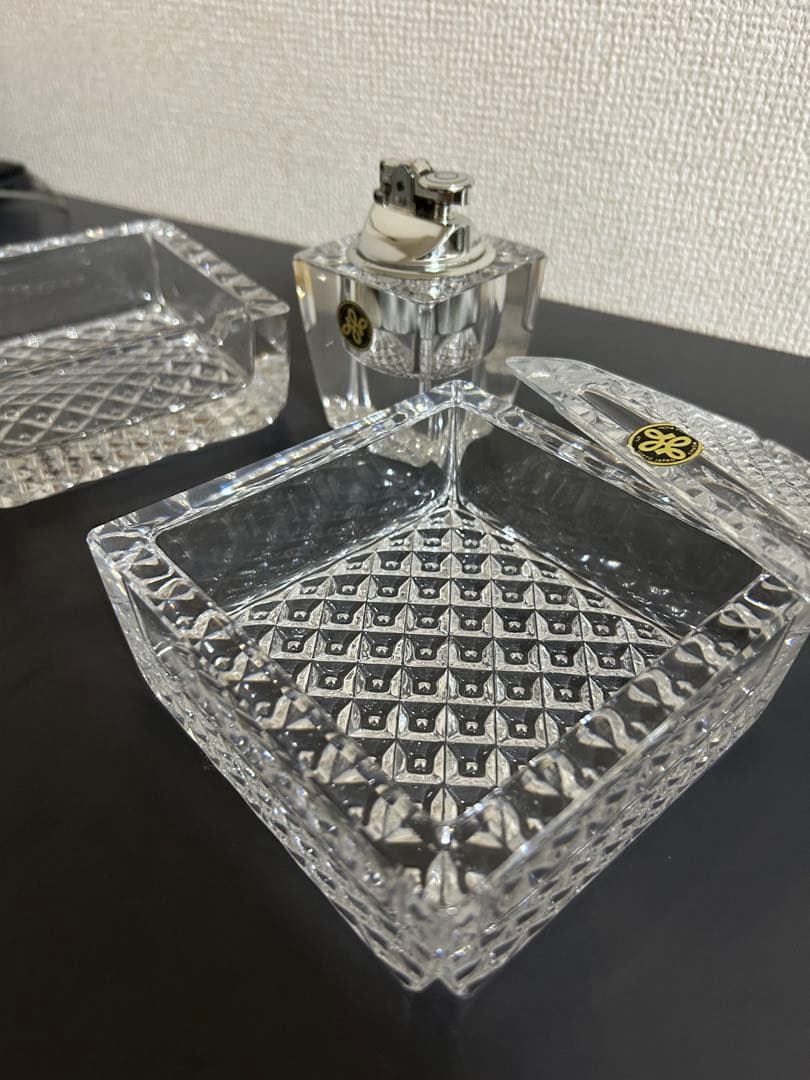 アンティーク　ガラス製　灰皿、シガーケース、ライターセット