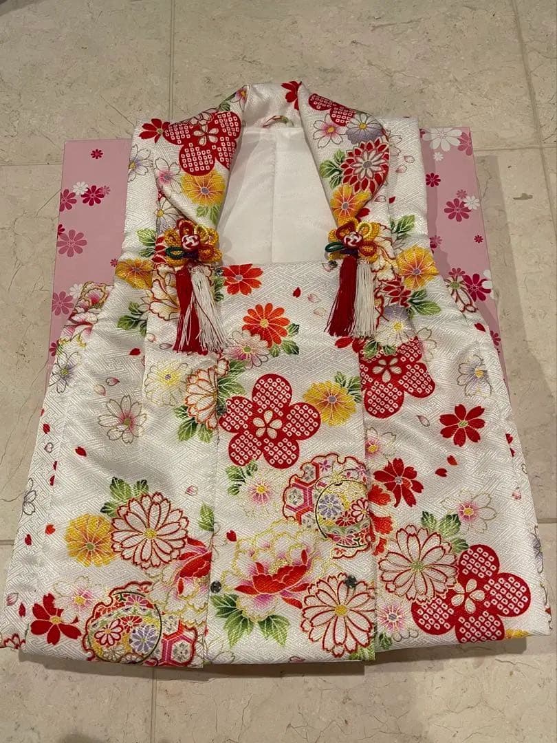 七五三 3歳　被布着物　フルセット 赤花柄