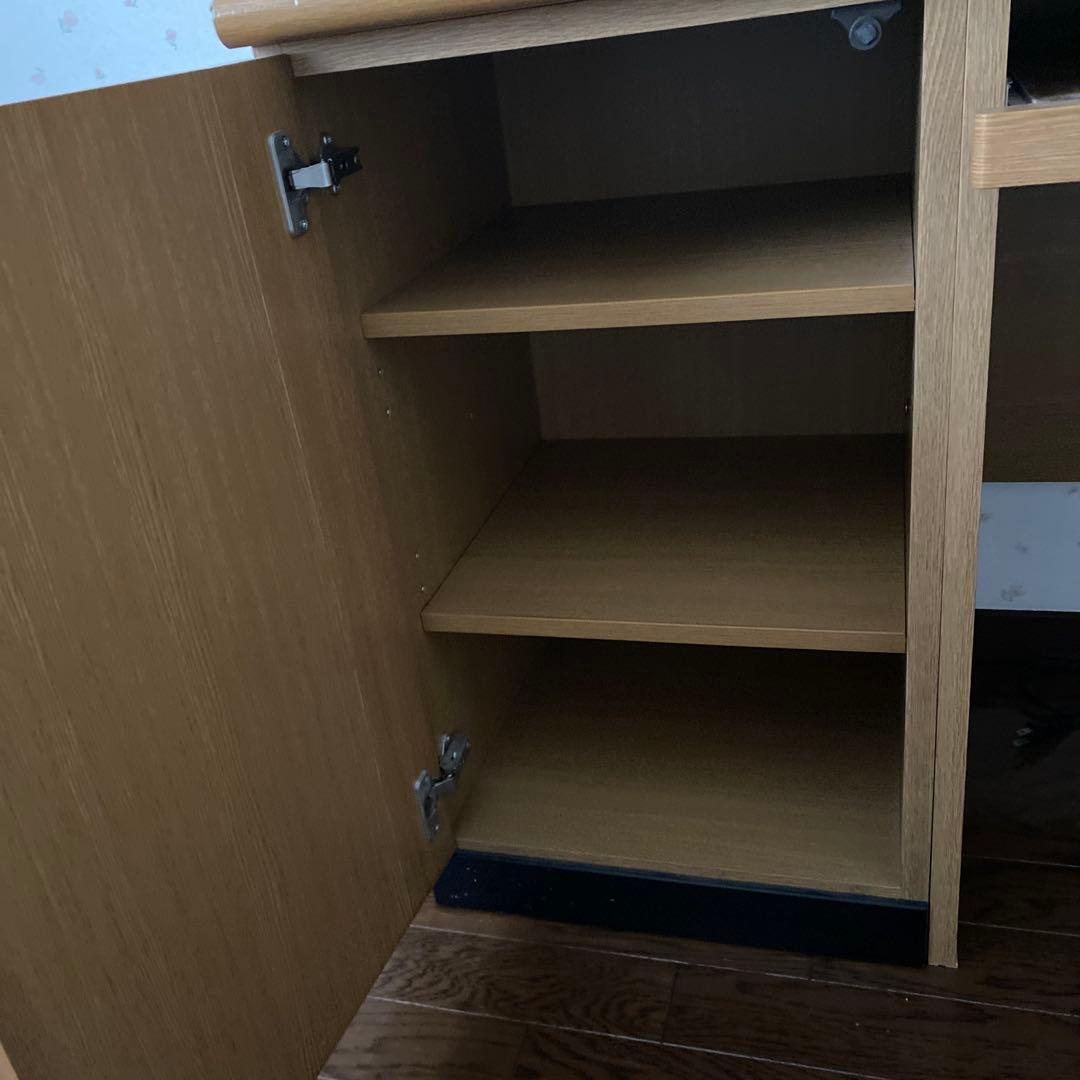 木製 L字型パソコンデスク 引き出し4段　　開き戸棚一個