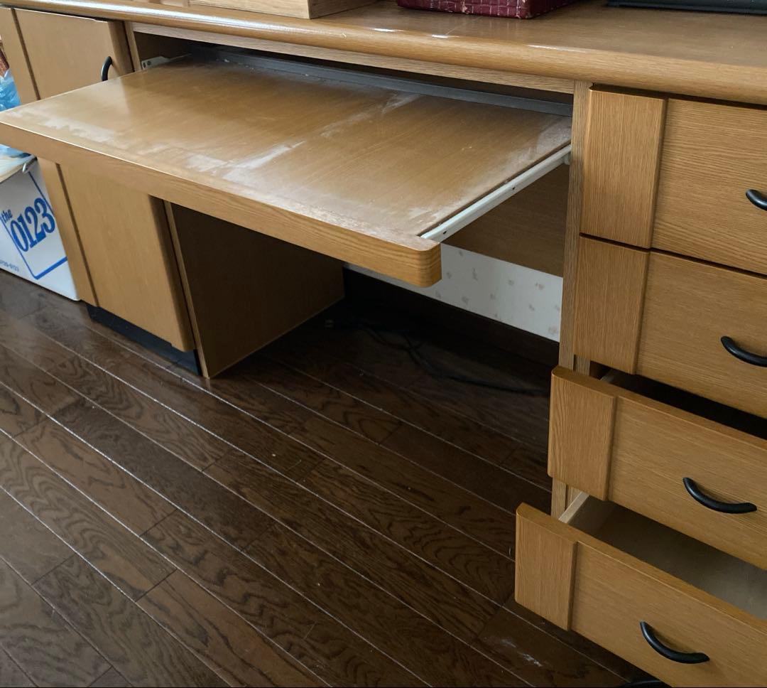 木製 L字型パソコンデスク 引き出し4段　　開き戸棚一個