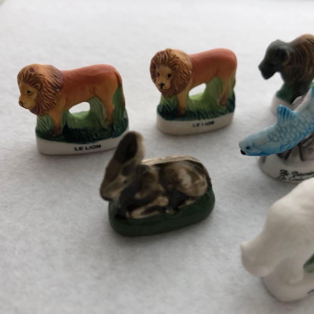 フランスアンティーク　フェーブ　動物、魚柄　7個セット