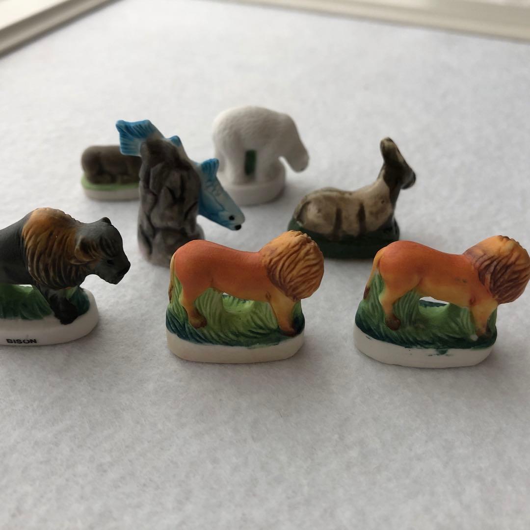 フランスアンティーク　フェーブ　動物、魚柄　7個セット