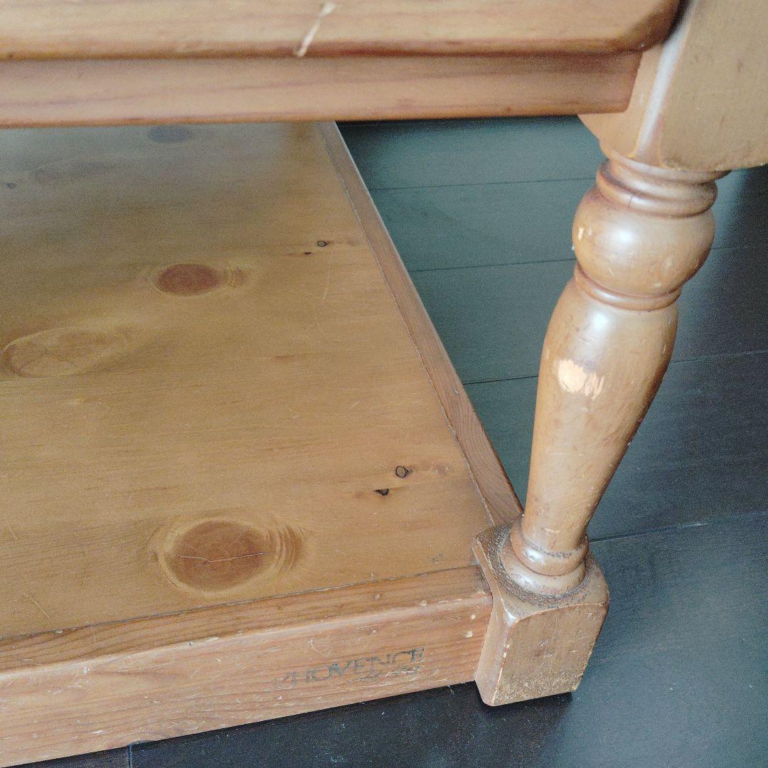 木製ローテーブル ガラス天板 引き出し付き