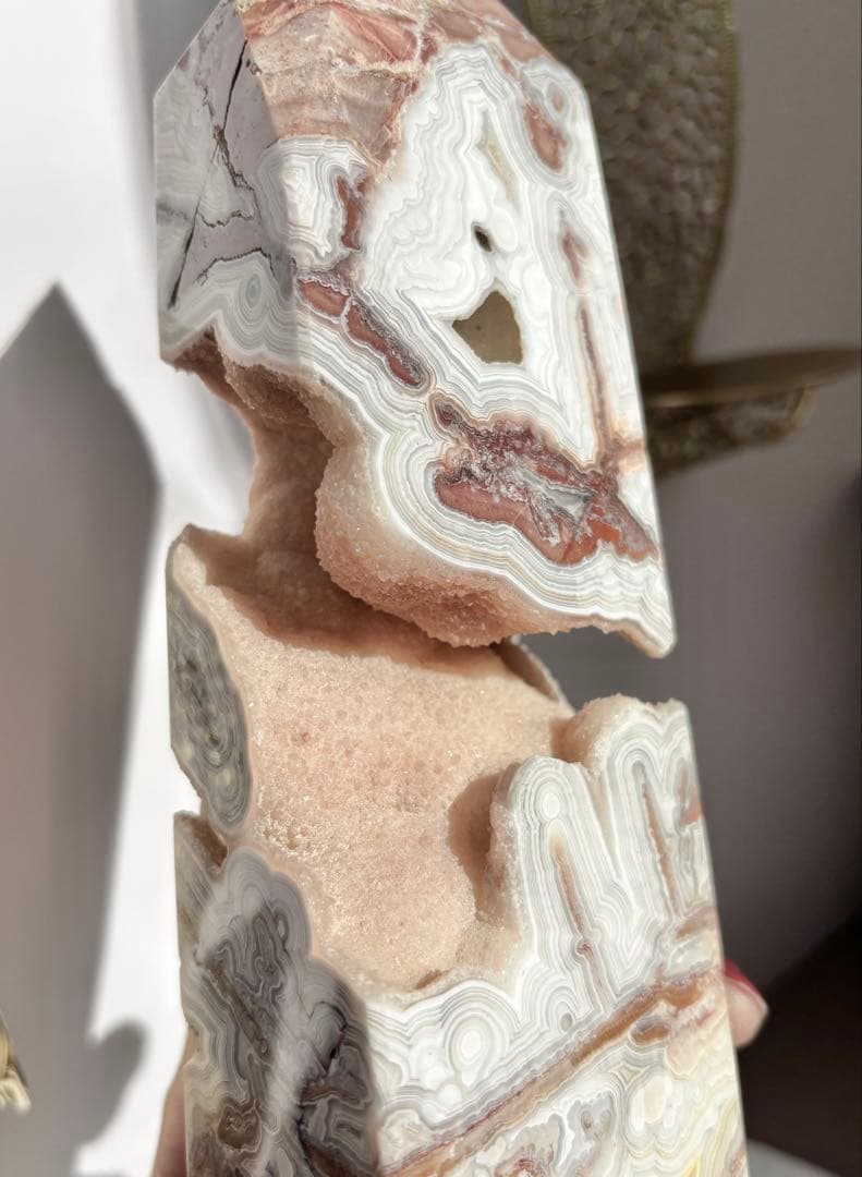 《大型・一点物》メキシカンクレイジーレースアゲート ジオード一周タワー約24cm