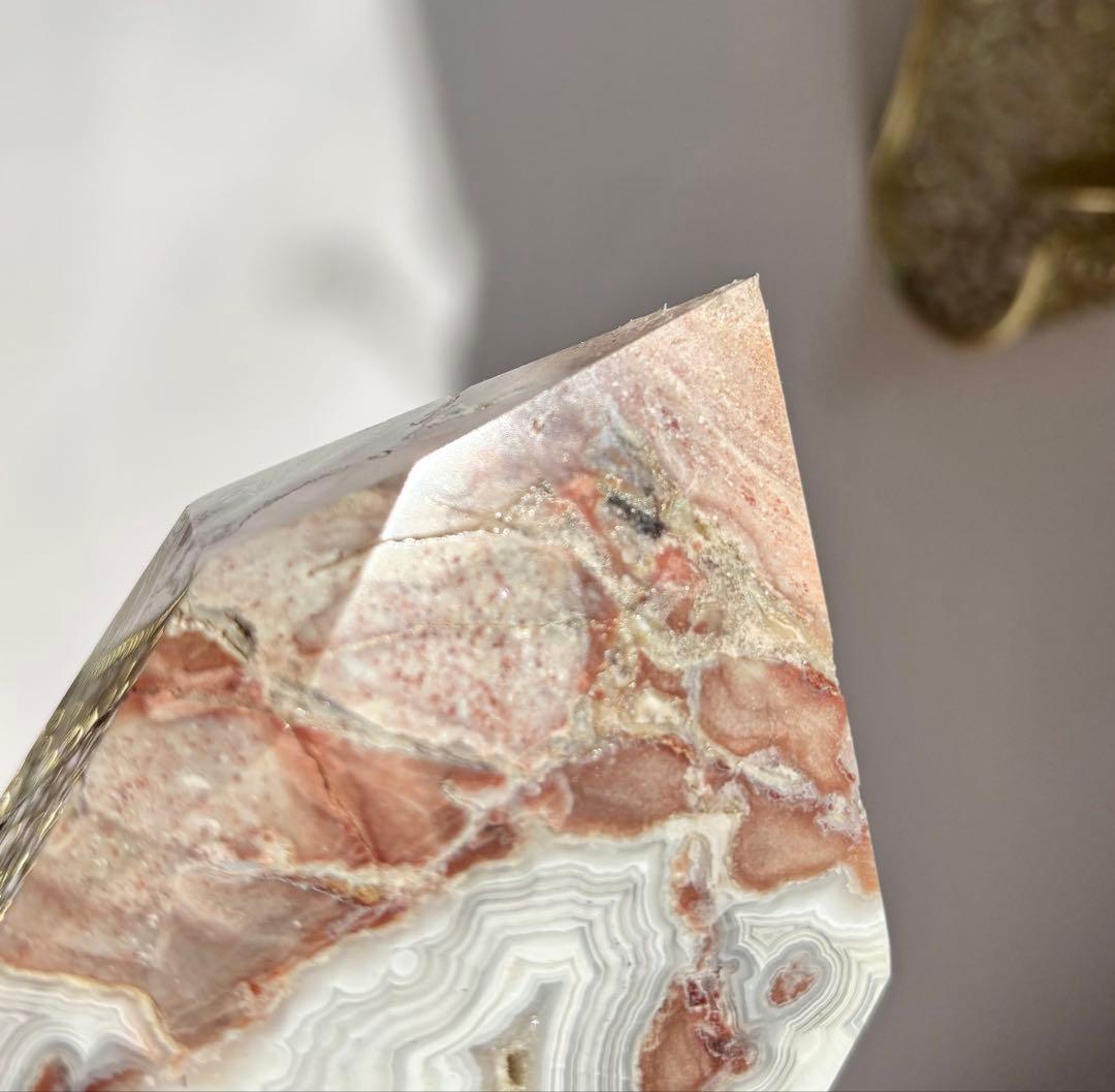 《大型・一点物》メキシカンクレイジーレースアゲート ジオード一周タワー約24cm