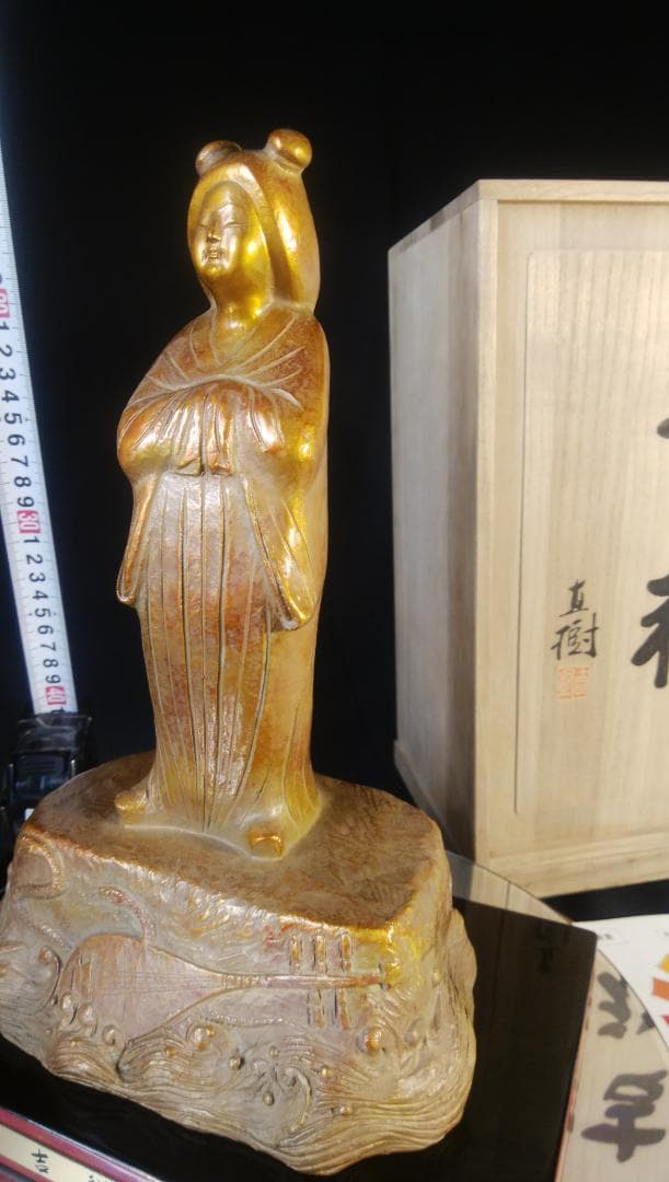 正月縁起/日本の乙女・天平美人★富永直樹ブロンズ彫刻像【吉祥】干支/金彩色天女③