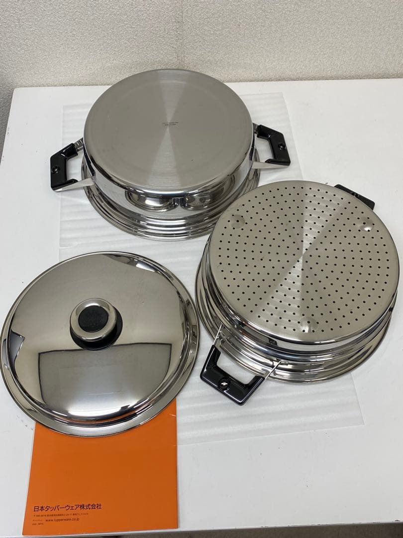 3-2952 タッパーウェア　レインボークッカープレミアム両手鍋＋蒸し器26cm