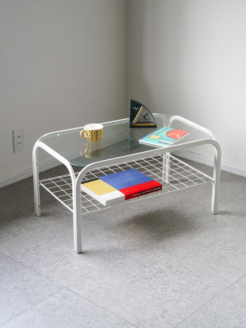 アイアンフレーム コーヒー ローテーブル ガラストップ 昭和レトロ モダン