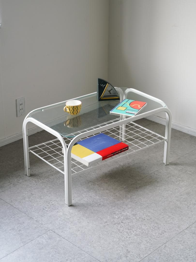 アイアンフレーム コーヒー ローテーブル ガラストップ 昭和レトロ モダン