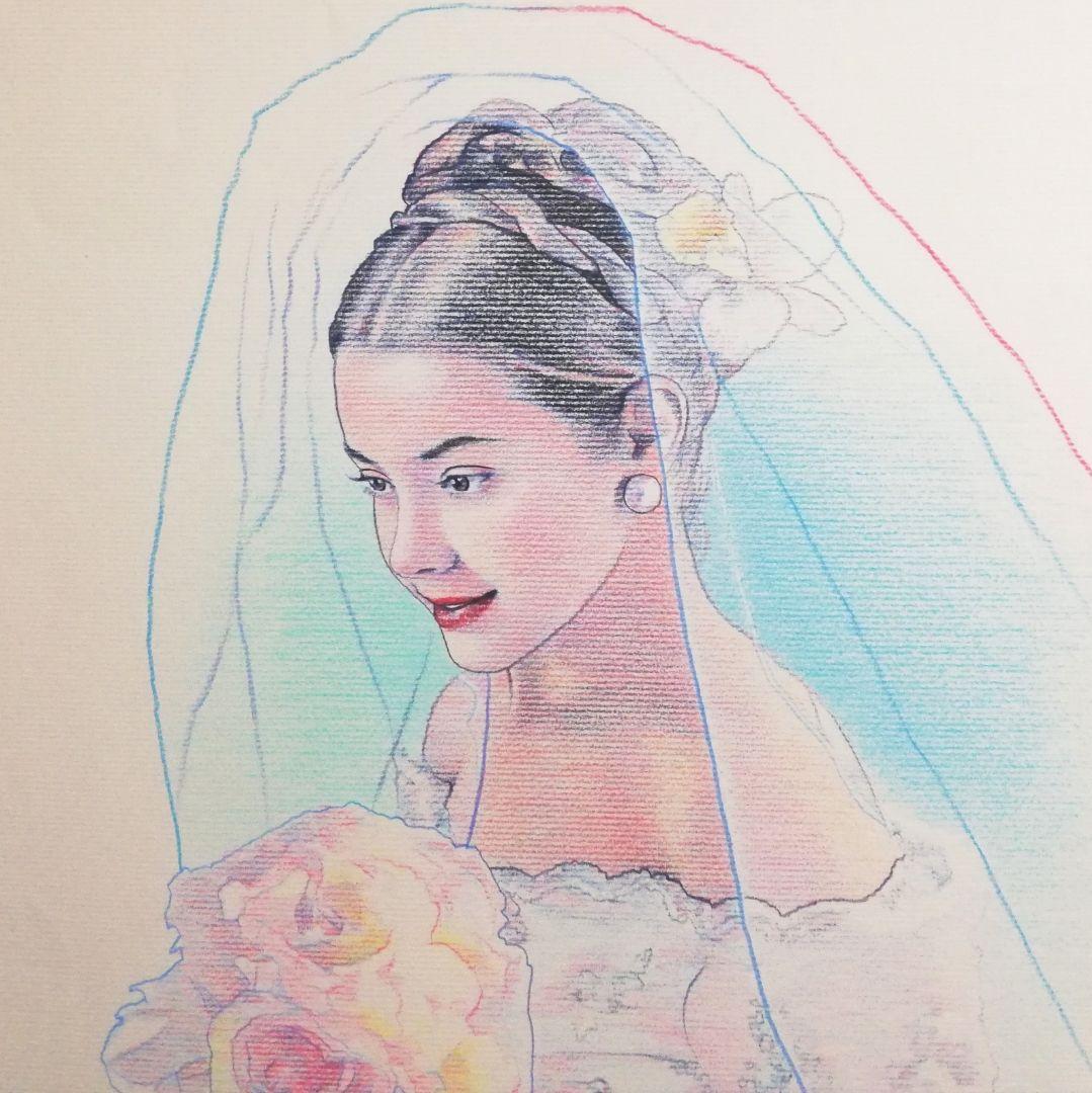 色鉛筆画 イラストレーション 雑誌表紙 原画 「今どきの結婚式」