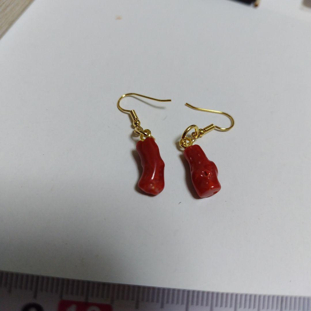 高知県産、血赤珊瑚のピアス
