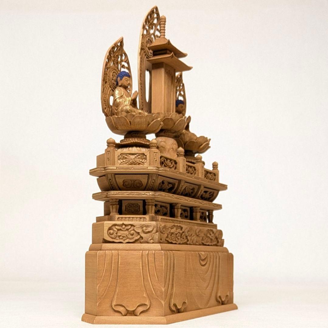 【ゲリラセール・新品】 三宝尊　金泥　紅檀　上彫り　総高さ約26cm　日蓮宗