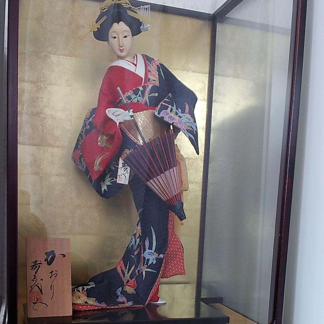 値引き中、日本人形 寿㐂代 かおり ガラスケース入り芸者芸子 雛人形五月人形