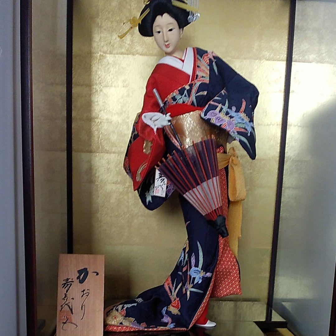 値引き中、日本人形 寿㐂代 かおり ガラスケース入り芸者芸子 雛人形五月人形