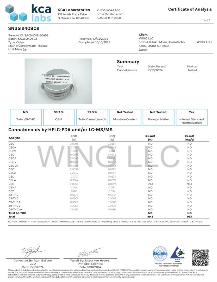 CBNアイソレート1ppm新基準値対応原料 10g