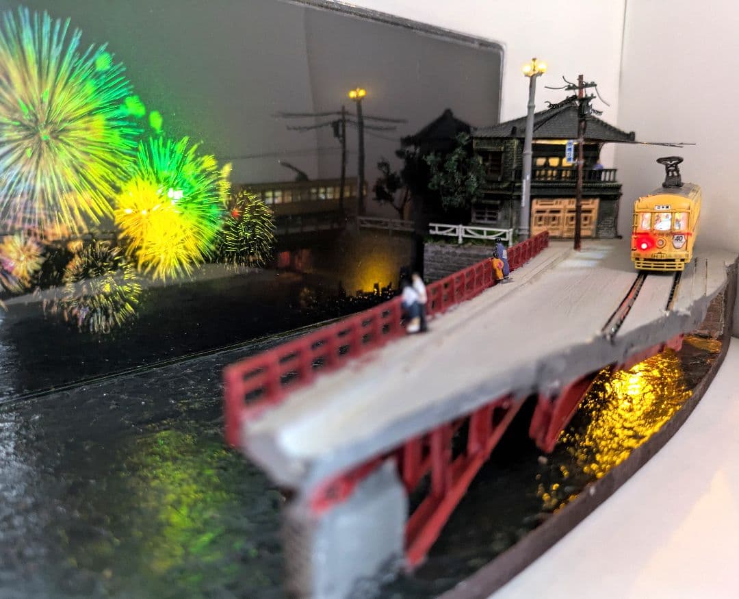ジ*番様 Nゲージ・情景ジオラマ【橋から眺める花火…】