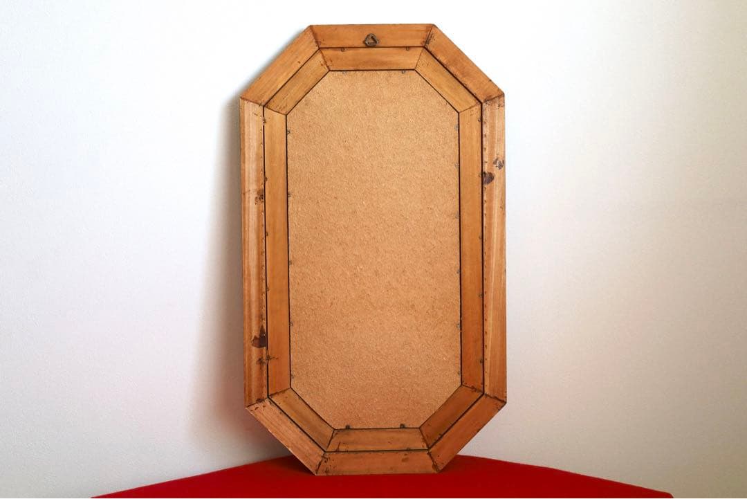 アンティーク雑貨【壁掛け　鏡　昭和レトロ　木彫り　八角形】