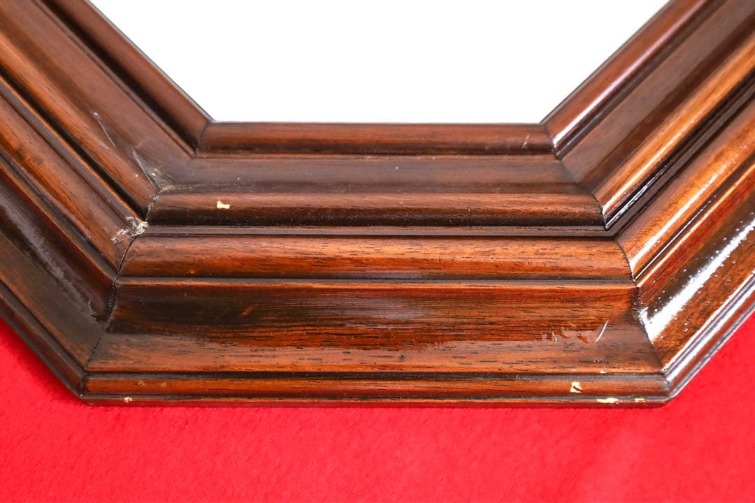 アンティーク雑貨【壁掛け　鏡　昭和レトロ　木彫り　八角形】