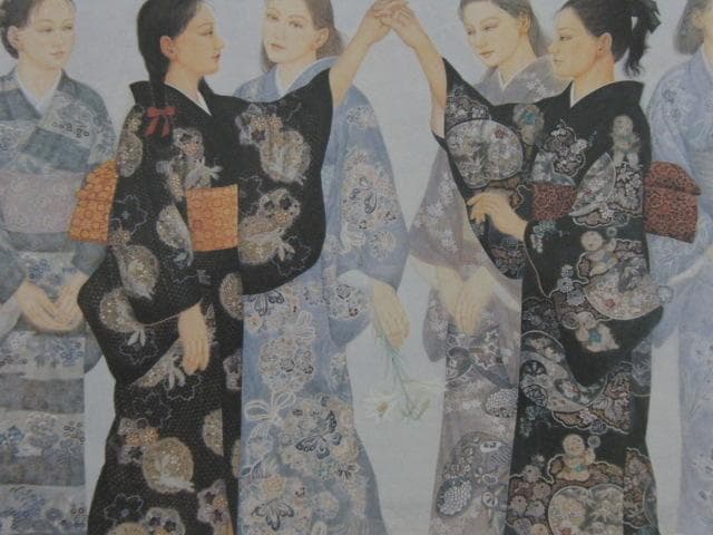 堀田淑支、【遊戯　II】、希少画集・額装画、新品高級額、マット額装付