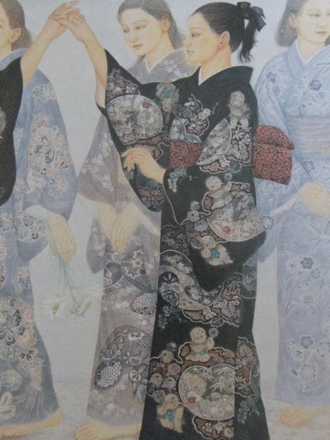 堀田淑支、【遊戯　II】、希少画集・額装画、新品高級額、マット額装付