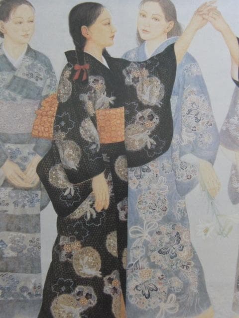 堀田淑支、【遊戯　II】、希少画集・額装画、新品高級額、マット額装付