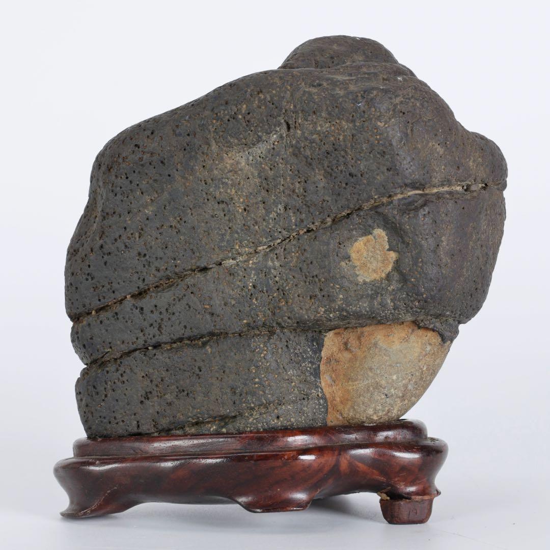 菊花石 花紋石 台座付 1.4kg 原石 鑑賞石 自然石 水石 盆石 牡丹石　蛙