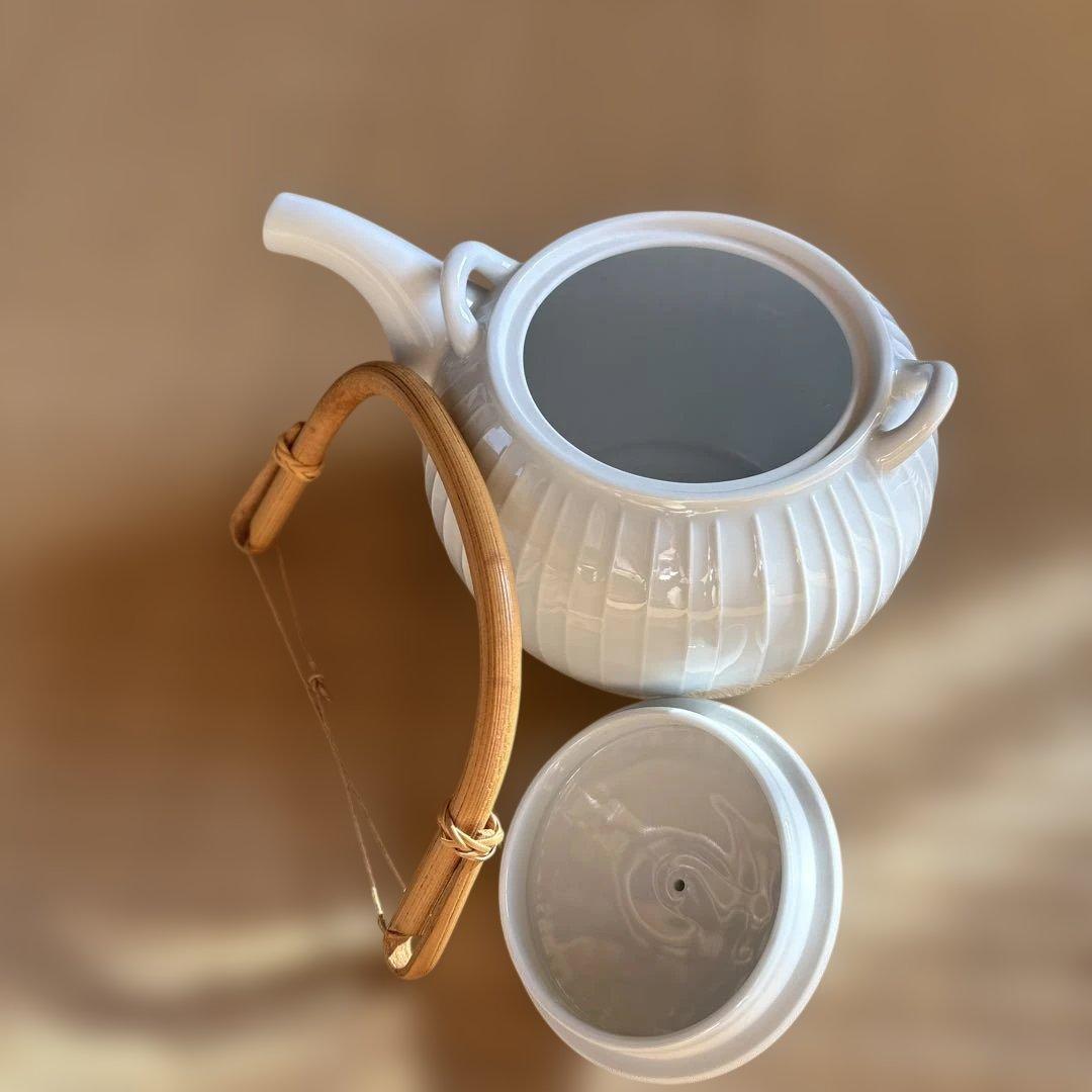 【美品】　白山陶器　白磁立筋　急須　土瓶　蓋付き湯呑み5客セット　日本茶器