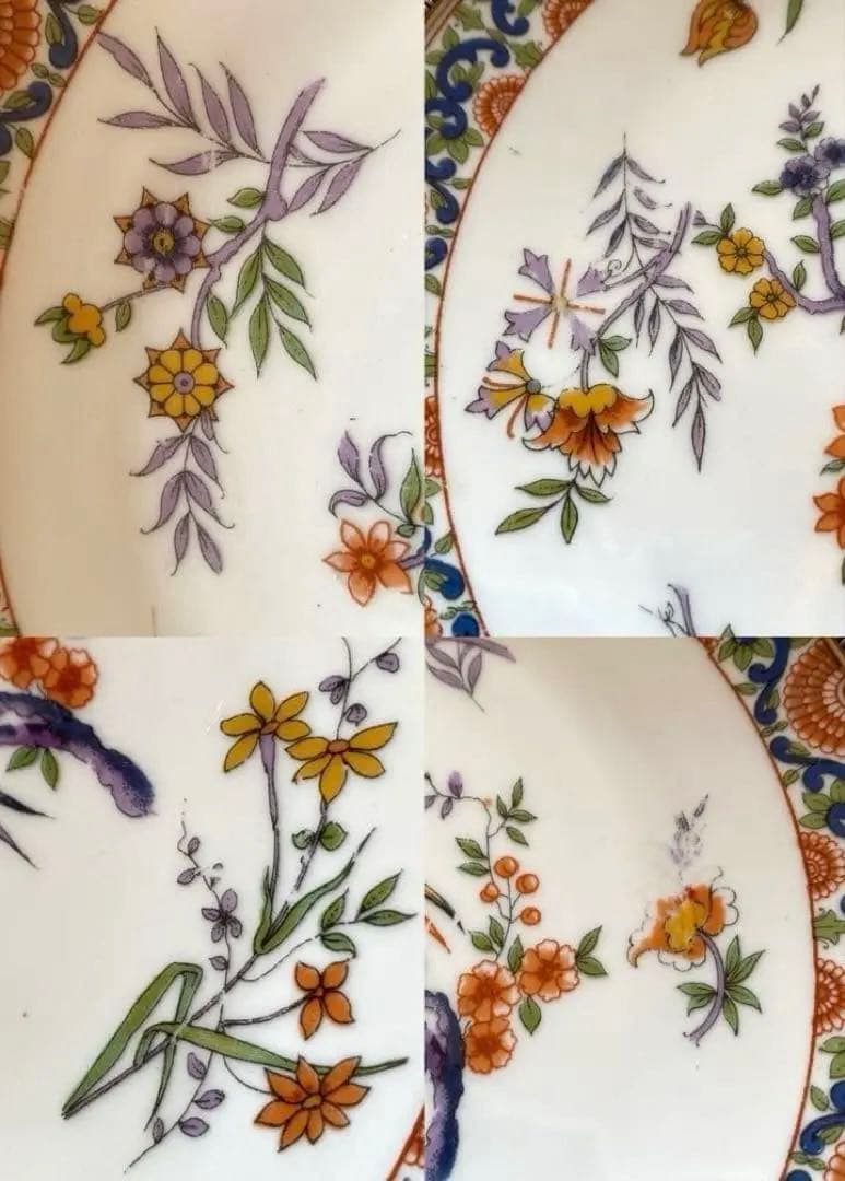 【フランス／純銀＋リモージュ】皿 ２枚セット／銀縁取りのプレート「シノワズリ」