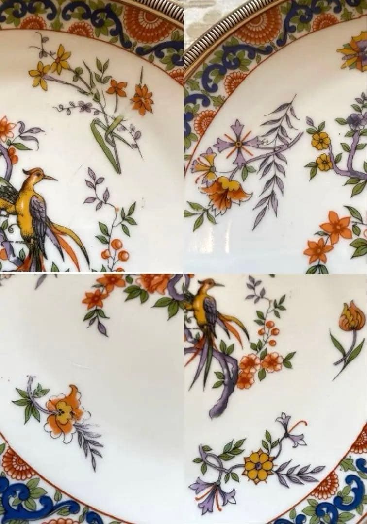 【フランス／純銀＋リモージュ】皿 ２枚セット／銀縁取りのプレート「シノワズリ」