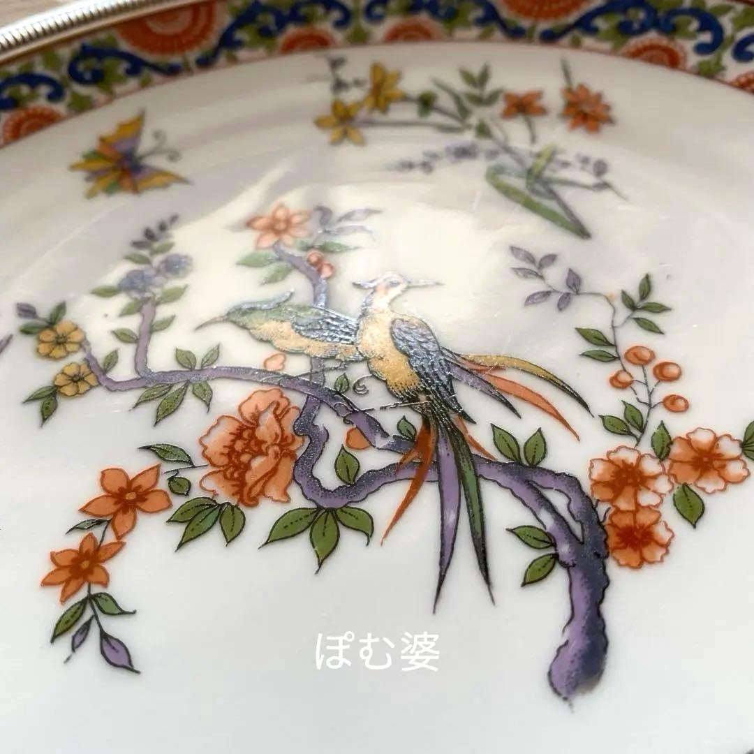 【フランス／純銀＋リモージュ】皿 ２枚セット／銀縁取りのプレート「シノワズリ」