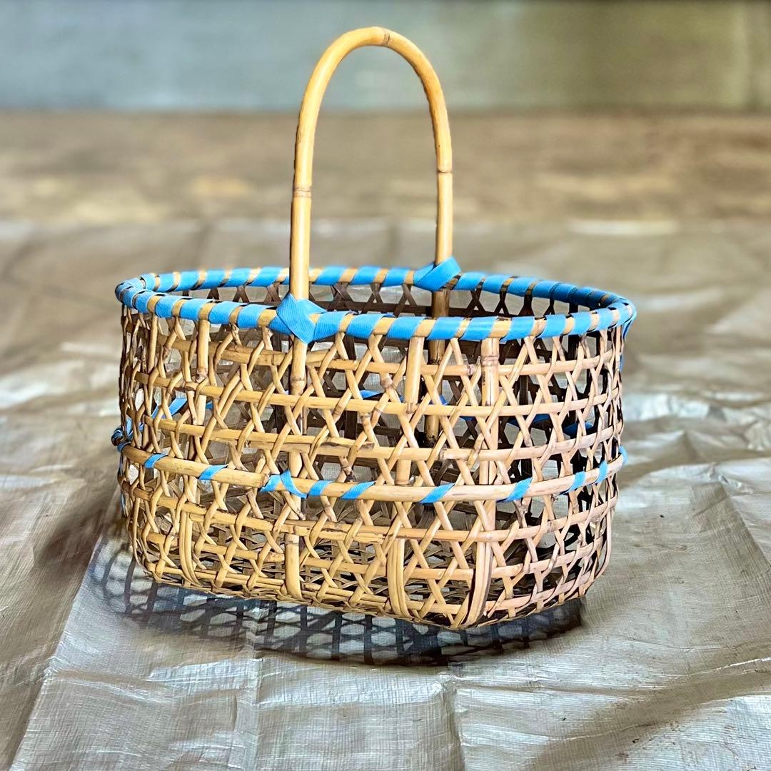 【送料込】竹かご　りんごかご　カゴバッグ　ハンドバック　竹細工　手籠　4個セット