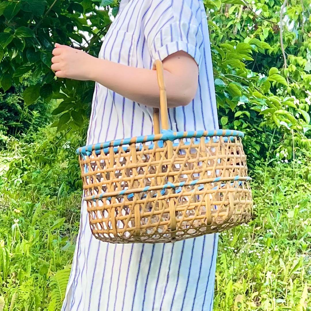 【送料込】竹かご　りんごかご　カゴバッグ　ハンドバック　竹細工　手籠　4個セット