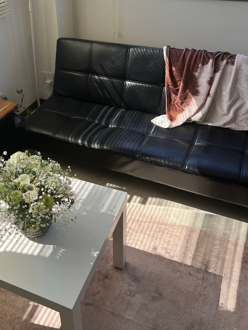 ソファベッド 幅165cm 合成皮革 黒