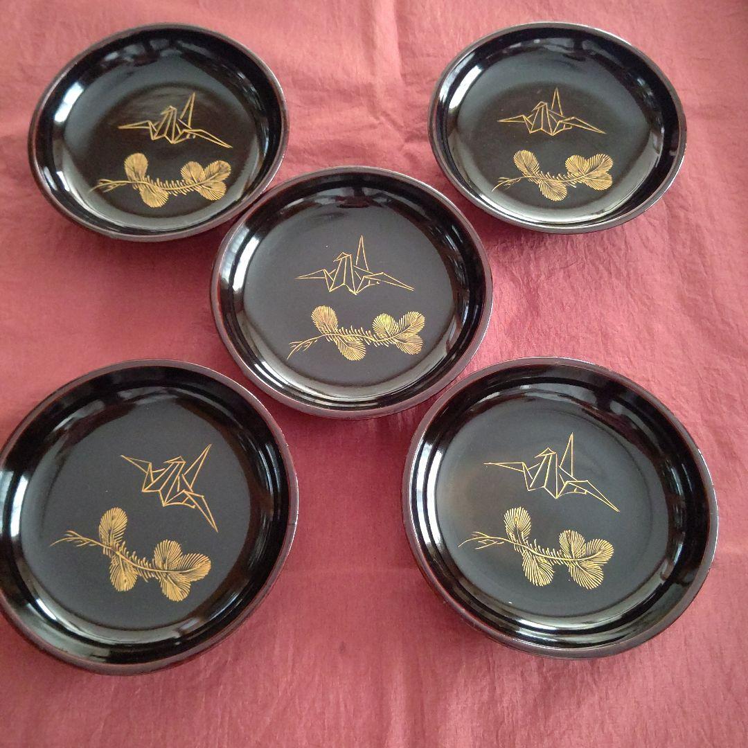 輪島塗 沈金銘々皿5枚 若松と鶴 - メルカリ
