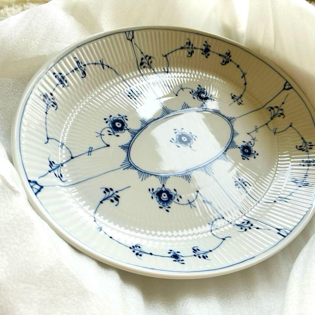 【新品】ブルーフルーテッド プレイン オーバルディッシュ 30.5cm