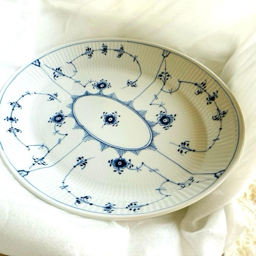 【新品】ブルーフルーテッド プレイン オーバルディッシュ 30.5cm