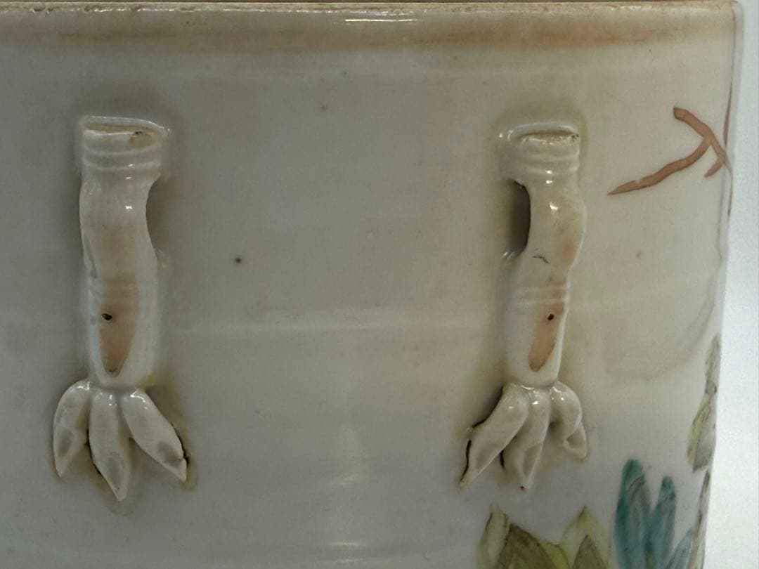 中国 清時代 浅絳彩 同治年製 花鳥紋水指 アンティーク 送料込み251208