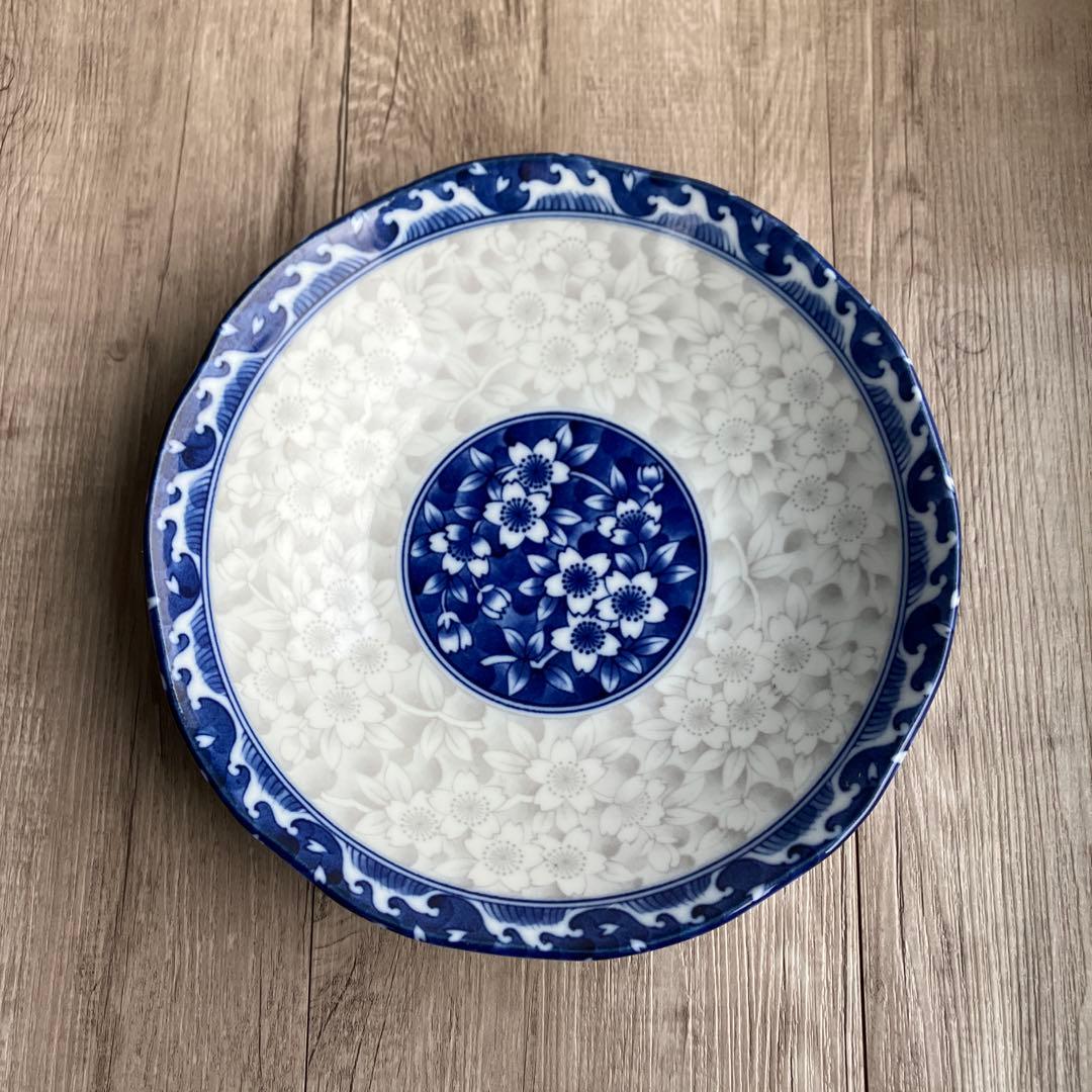 3F 【有田焼】西山窯 桜詰め 染付 盛り皿 中皿 和食器 華やか