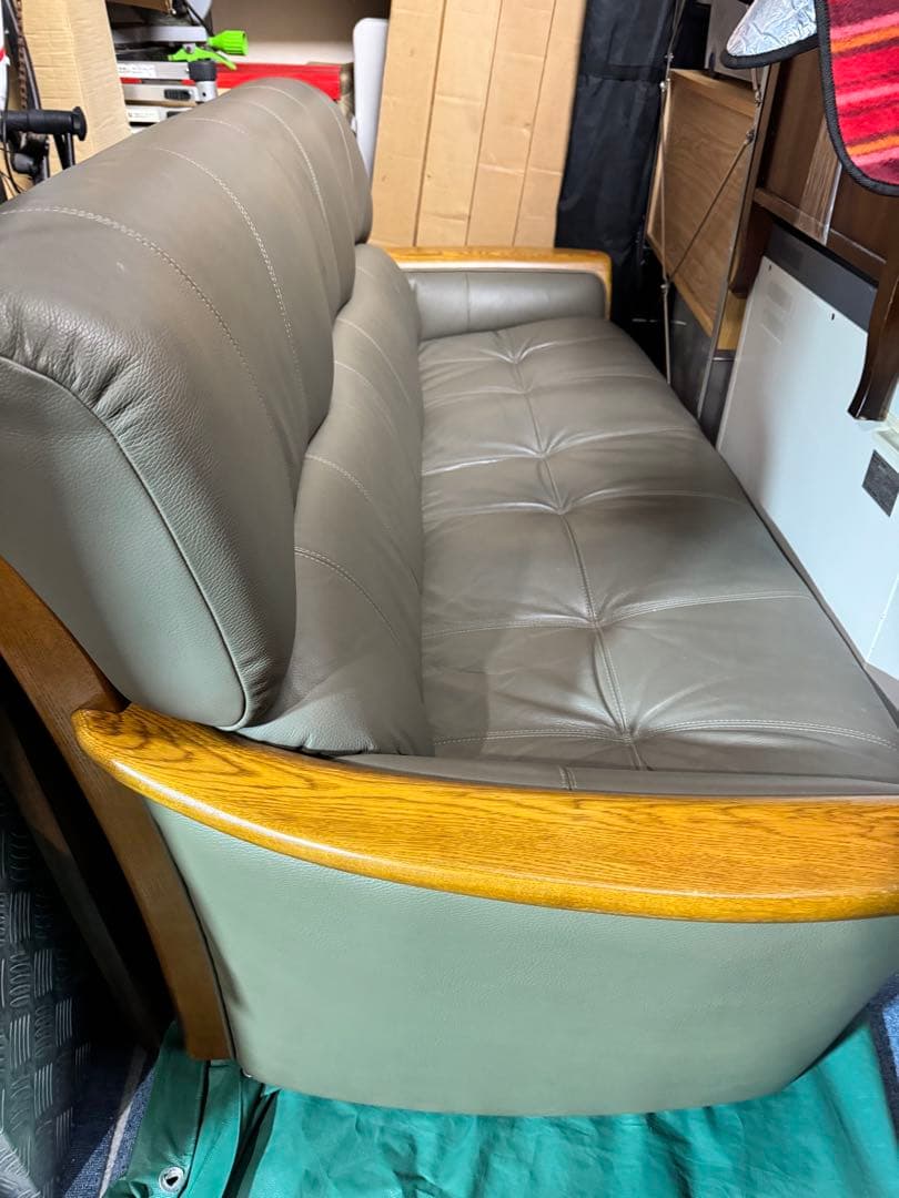 ② 浜本工芸 レザーソファ MADE IN JAPAN 本革張りソファ ３人掛け