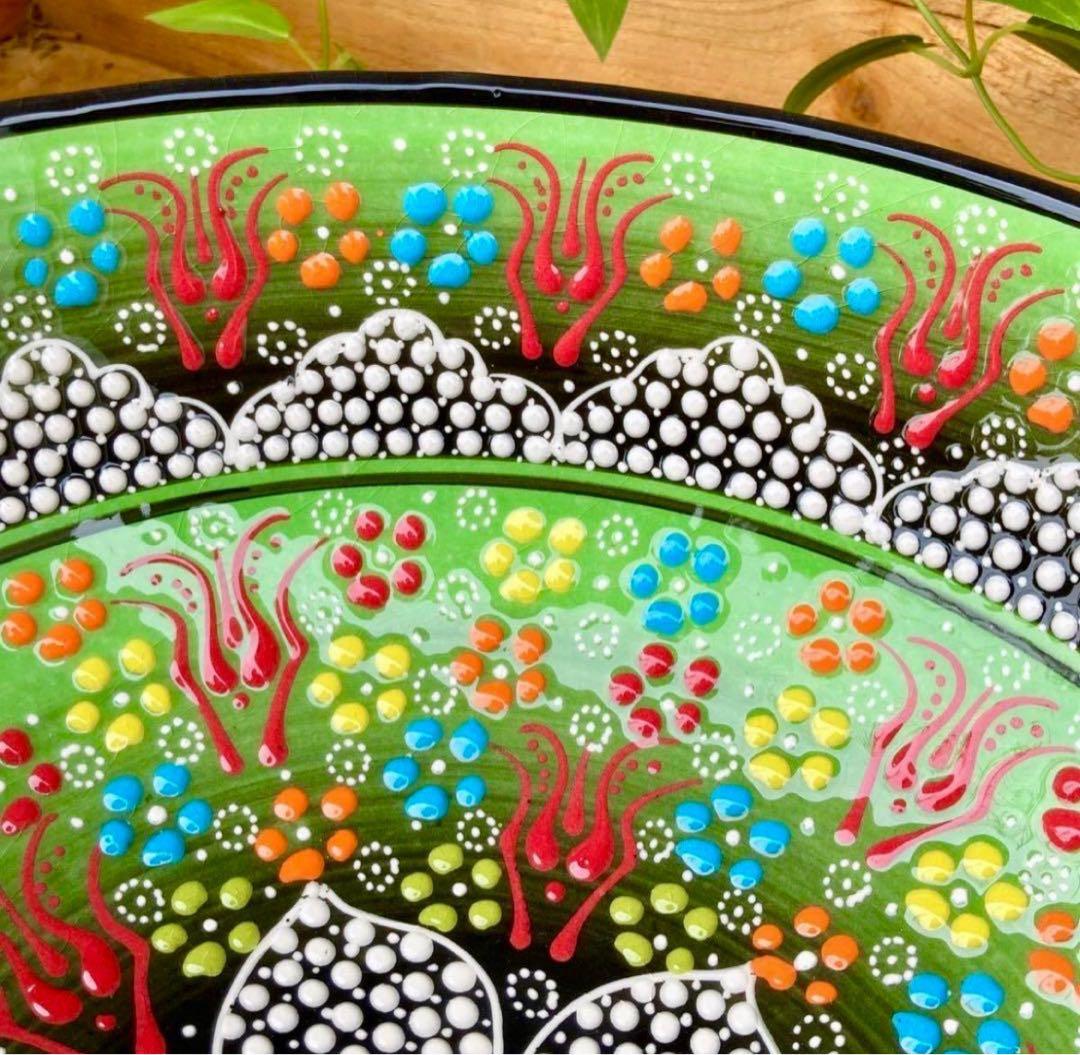 31.5cm☆新品☆トルコ陶器 特大サイズ ボウル ＊グリーン＊キュタフヤ陶器＊